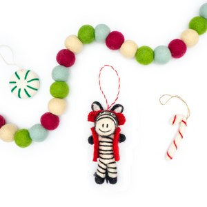 Red Earmuffs Zebra Eco Ornament