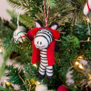 Red Earmuffs Zebra Eco Ornament