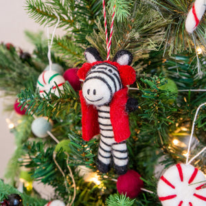 Red Earmuffs Zebra Eco Ornament